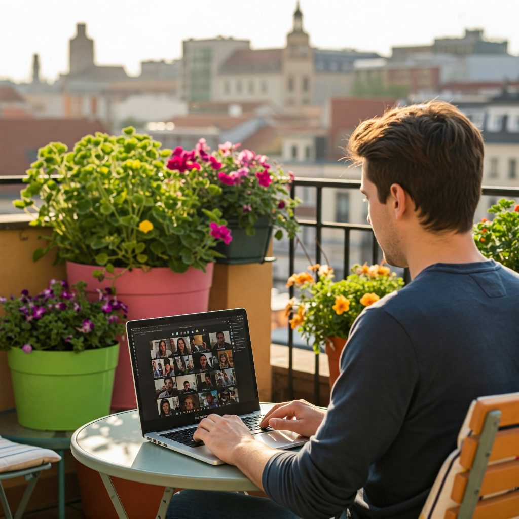 Posao na laptopu sa terase